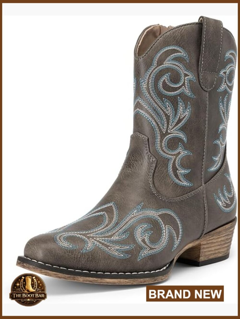 Cowboy Western Embroidered Stitched Ankle Boots Square Toe Chunky Heel Booties
